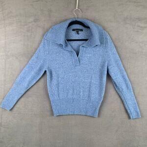 White House Black Market Blue Knit Collared Sweater XS Quiet Luxury Minimalist